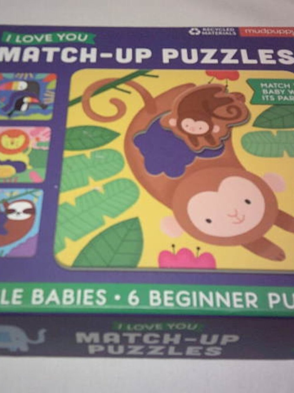 NEW MUDPUPPY I LOVE YOU MATCH-UP PUZZLE JUNGLE BABIES 6 BEGINNER PUZZLES 🧩👸👦